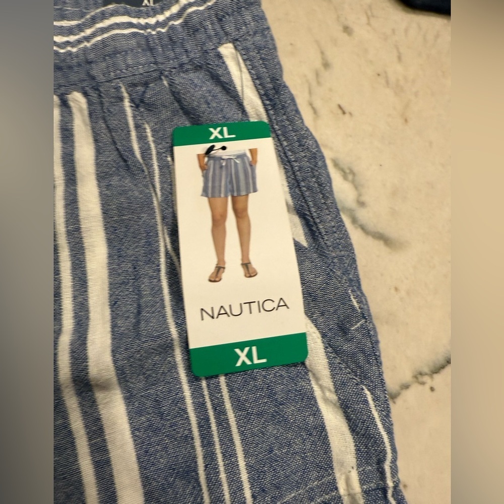NAUTICA Women's Blue Shorts Size XL X-Large Striped Linen Boho Pockets NWT - Picture 8 of 15